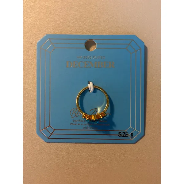 December Birthstone Blue Zircon 14K Gold Plated Marquise Ring Size 8 - Image 2
