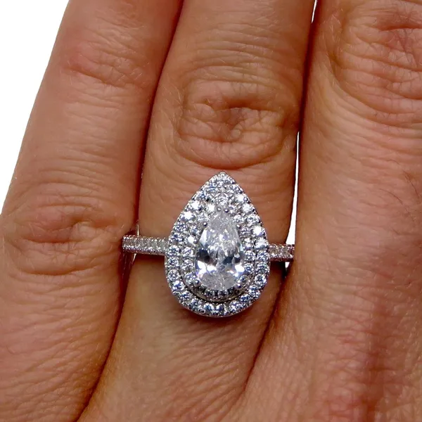 Macy's Silver Teardrop Diamond Cubic Zirconia Halo Ring S 925 Size 8 - Image 2