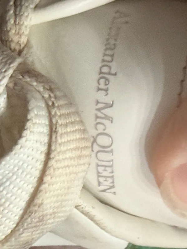 Alexander McQueen White Leather Platform Sneakers with Green Croc Heel - Image 7