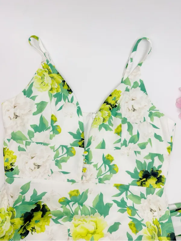 Beulah Style Floral Tiered Maxi Midi Dress White Green Yellow Boho Bohemian - Image 5