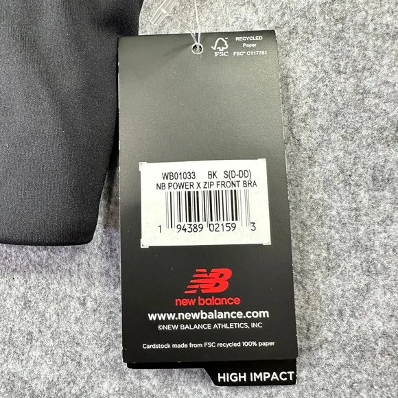 New Balance NB Power X Zip Front Bra Black High‎ Impact WB01033 Women's S (D-DD) - Image 2