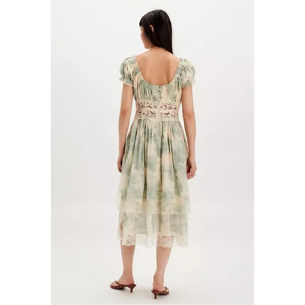 Free People Ethereal Dainty Cottage Lace Honeysuckle Floral Midi Dress Medium - Image 6
