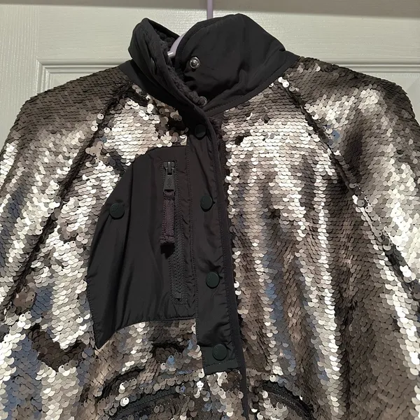 Free People Movement Hit The Slopes Sequin Jacket Shadow Combo Large $298 NWOT - Image 4