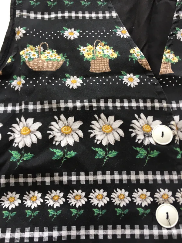 Blair Vintage 90s Black Daisy Vest Gingham Flower Basket M Grandmacore - Image 5