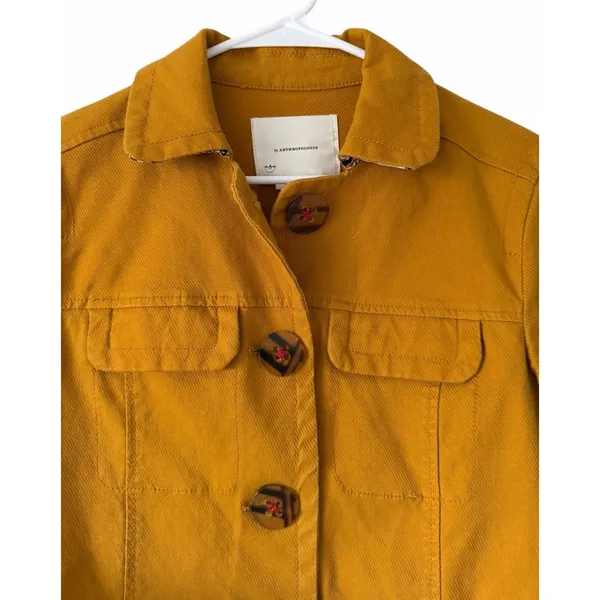 ANTHROPOLOGIE Nora‎ Flounce-Sleeved Trucker Jacket Golden Yellow Women's Size XS - Image 3