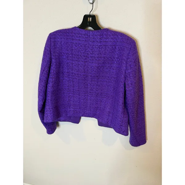 Ann Taylor Purple Tweed Cropped Jacket Gold Crest Button Front Petite 4P - Image 4