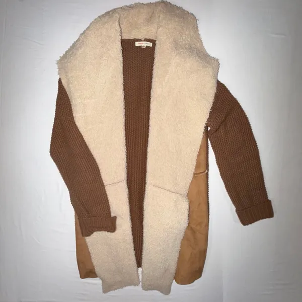 Orange Creek Sherpa Cardigan Coat M/L Brown Faux Suede Knit Boho Western Jacket - Image 7