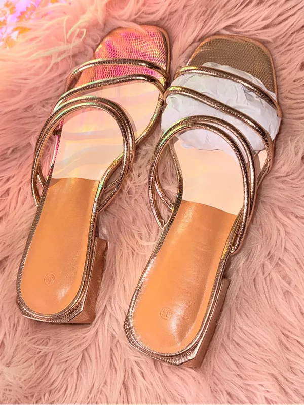 Women’s Rose Gold Strappy Slide Mules - Image 7