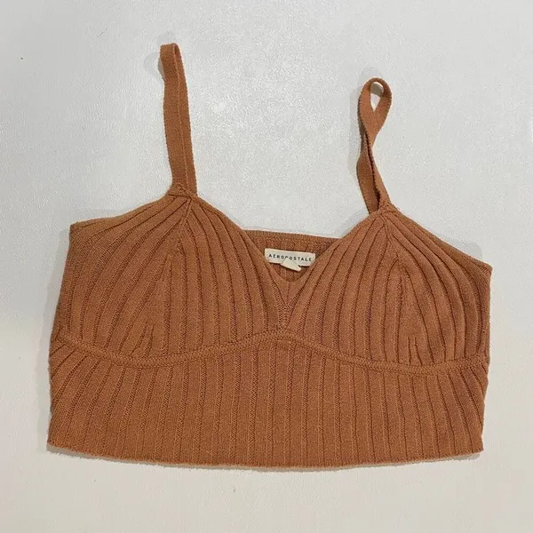 Aeropostale Ribbed Knit Cami Tank Brown Y2K Soft Girl Crop Top M - Image 2
