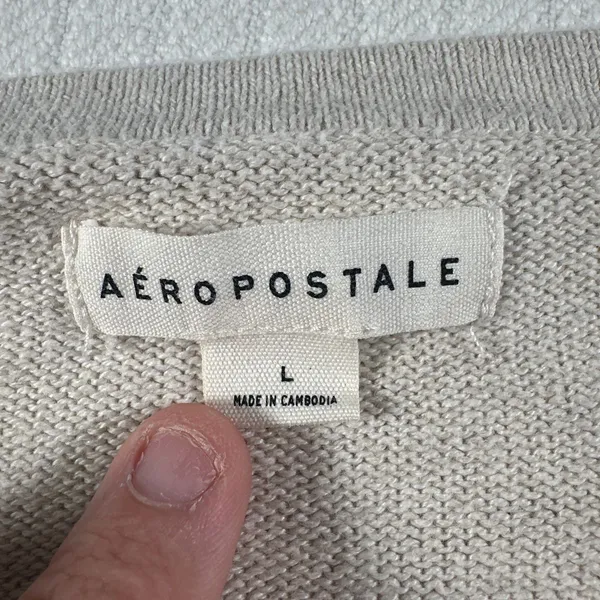 Aeropostale Women’s Large Cropped Cardigan Argyle Pink Beige Button Front Preppy - Image 9