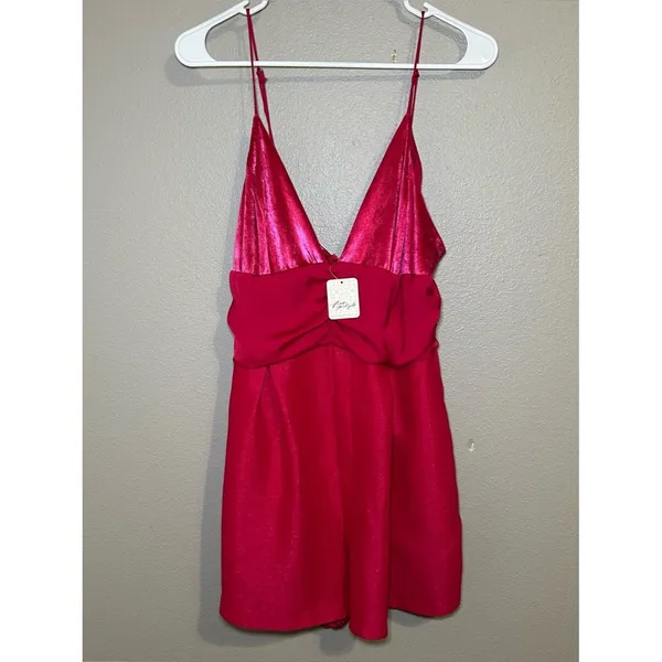 NEW Free People Skylie Saylor Pink Colorblock Going Out Romper Women’s Size 12 - Image 4