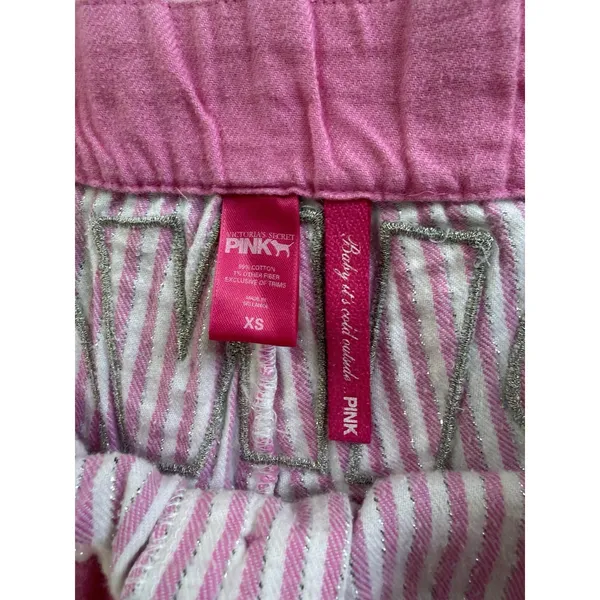 VTG Y2K Victorias Secret Pink Pajama Pants Dog Logo Striped Backside Logo XS - Image 6