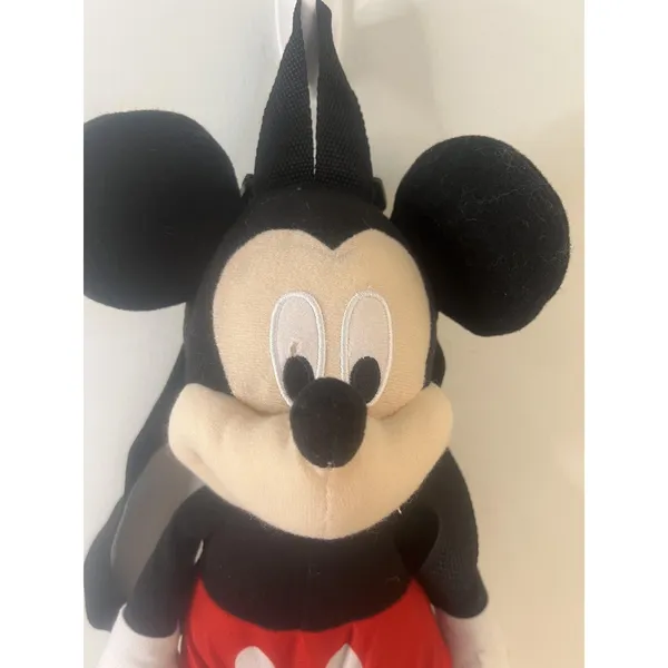 Disney Mickey Mouse Plush Mini Backpack Bag Kids Toddler Black Red Zipper Straps - Image 2