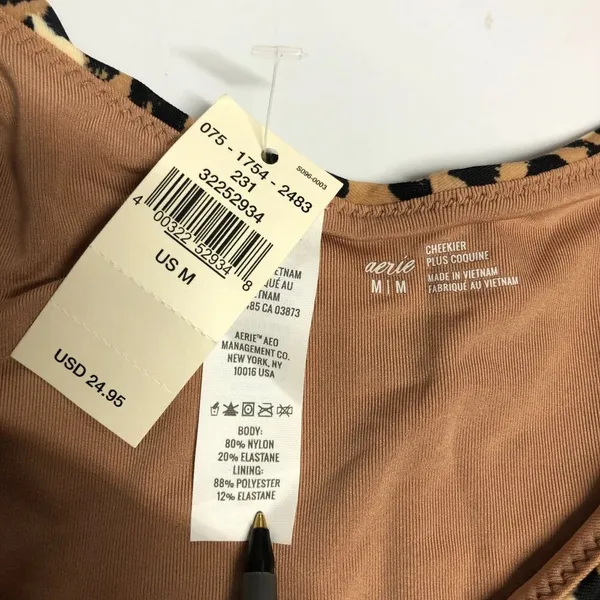 Aerie Bikini Bottom Cheekier High Cut Leopard Print Beige M - Image 3