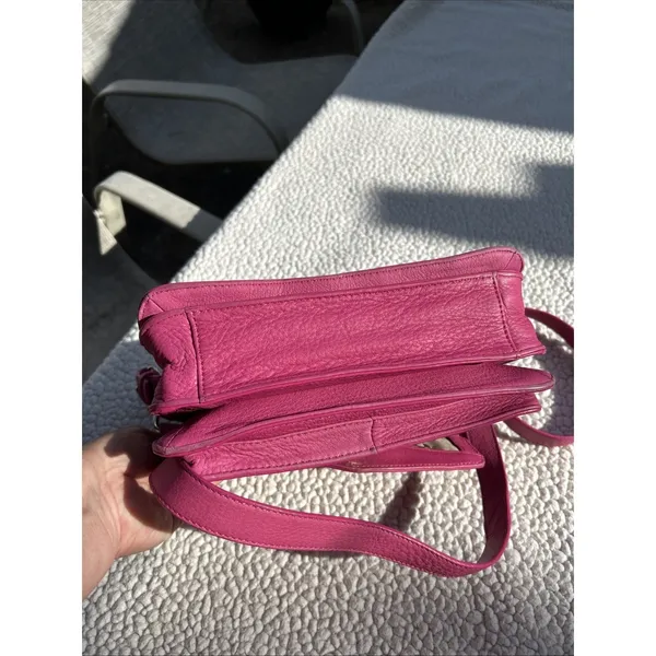 Vince Camuto Pink Pebbled Leather Crossbody Satchel Bag Gold Hardware Top Handle - Image 5