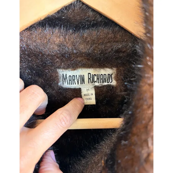 MARVIN RICHARDS Vtg 90s Faux Fur Lined Denim Penny Lane Jean Coat Womens Medium - Image 3