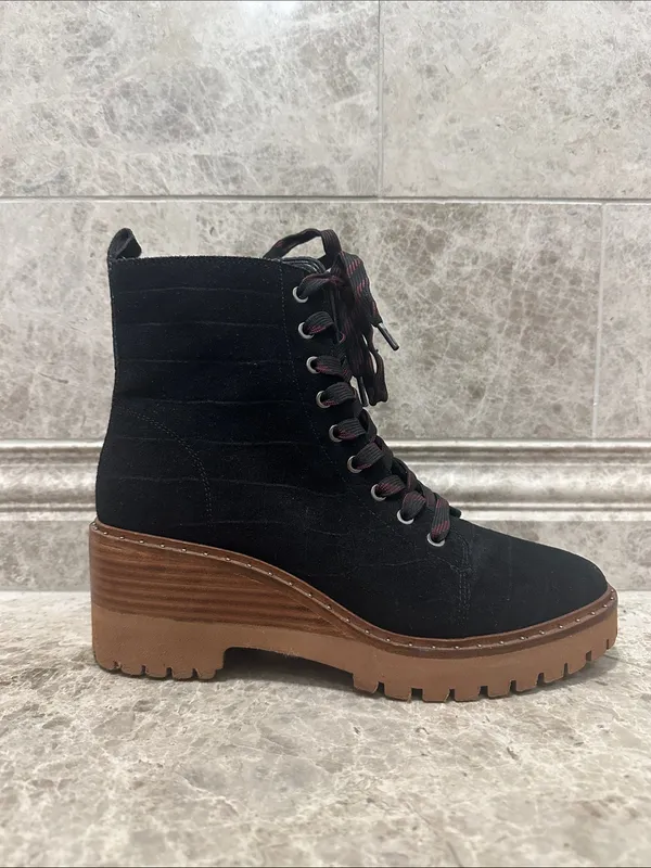 Vince Camuto Debsen Suede Lug Sole Boots Size 8.5 Euro 39 Black - Image 6