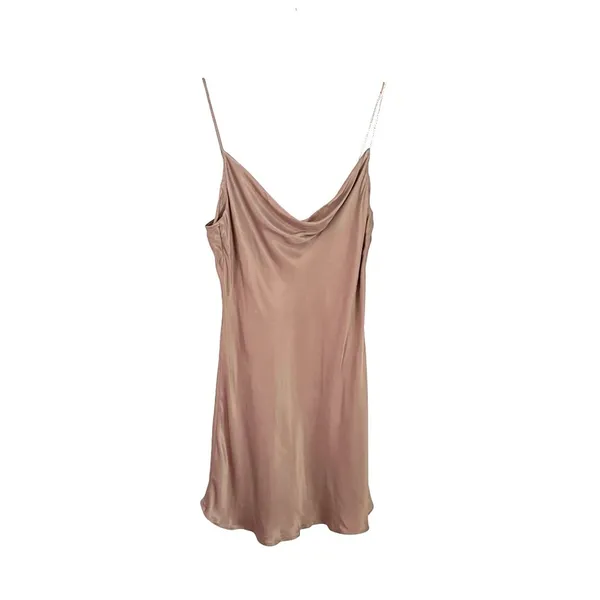 Zara Satin Mini Dress‎ in Taupe - Image 3