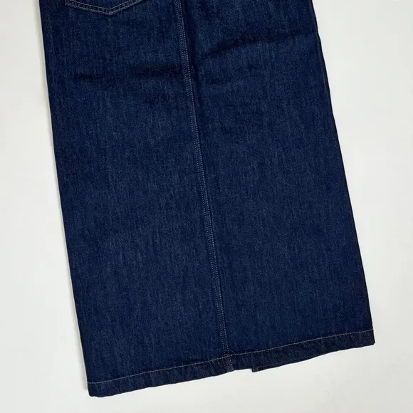 ZARA ZW Collection Denim Midi Skirt Contrast Suede Waistline Blue Pockets Small - Image 11