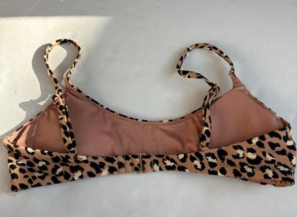Women's Aerie scoop Bikini Top Tan/Black Leopard Print Size S - Image 3