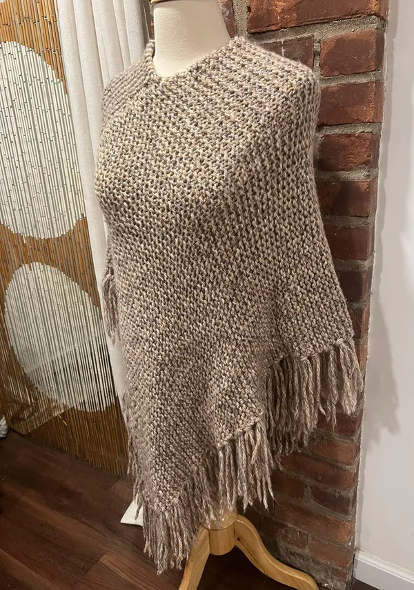 Handmade WoolBlend Elegant Poncho Tan Size M - Image 3