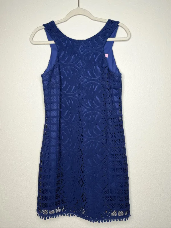 Lilly Pulitzer Women's Mango Shift Lace Knit Dress S Sleeveless Navy Blue - Image 3