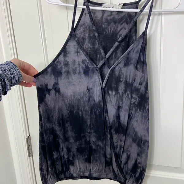 NWOT Ginger G black gray tie dye strap tank top blouse top cute casual‎ small - Image 2