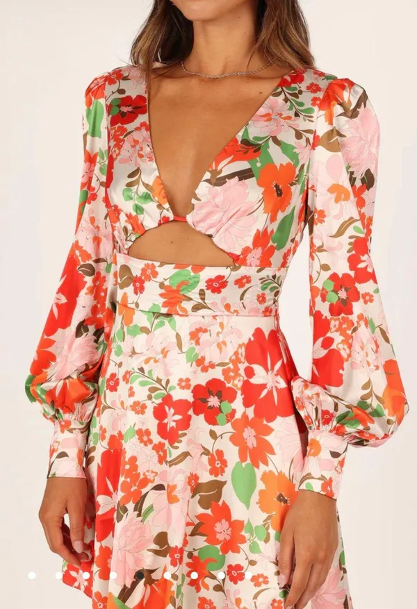 Petal and Pup Tanaya Puff Sleeve Skater Skirt Mini Dress - Orange - Image 3