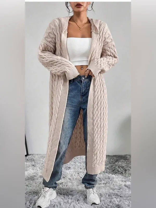 Source Unknown Long Cable-Knit Cardigan - Cream/ Oversized - Image 2