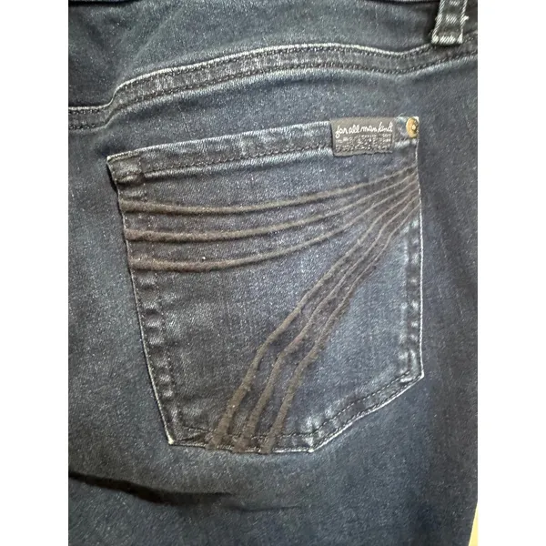 7 for all Mankind Dojo Blue Black Santiago Flare Jeans sz 29 Hemmed - Image 3