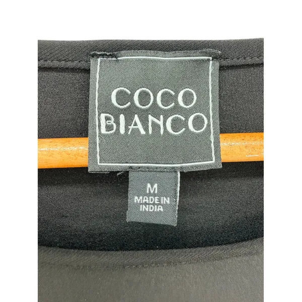 Coco Bianco Black Top M Rhinestone Sporty Stripe Flared Bell Sleeve Blouse NWT - Image 3