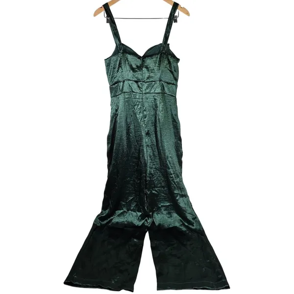 Lulus Emerald Green Satin Cutout Wide Leg Jumpsuit Size M Date to Remember‎ - Image 2