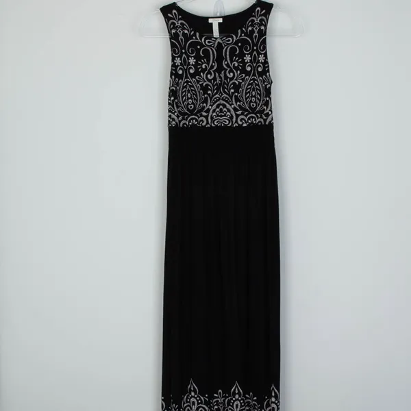 Soma Womens Jersey‎ Knit Baroque Keyhole Smocked Maxi Dress Size XS Black Boho - Image 2