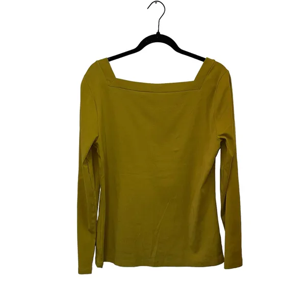 Ann‎ Taylor Mustard Square Neck Long Sleeve Top Large Minimalist Career Blouse - Image 2