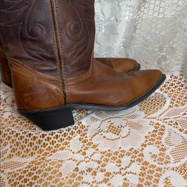 VINTAGE Dingo brown leather design pull on cowgirl cowboy boots sz 5.5 - Image 3