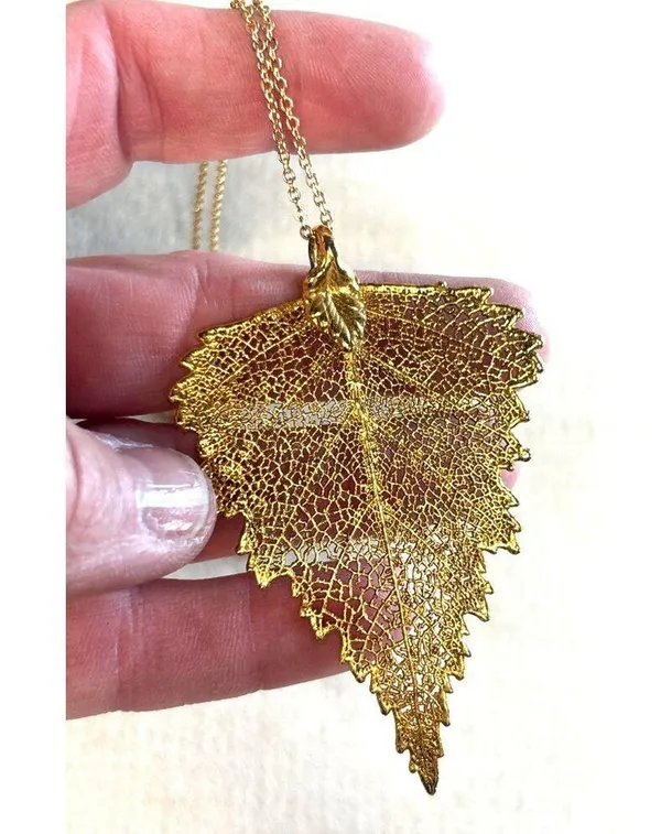 Gold Plated Real Leaf Pendant Necklace With Chain - Image 6