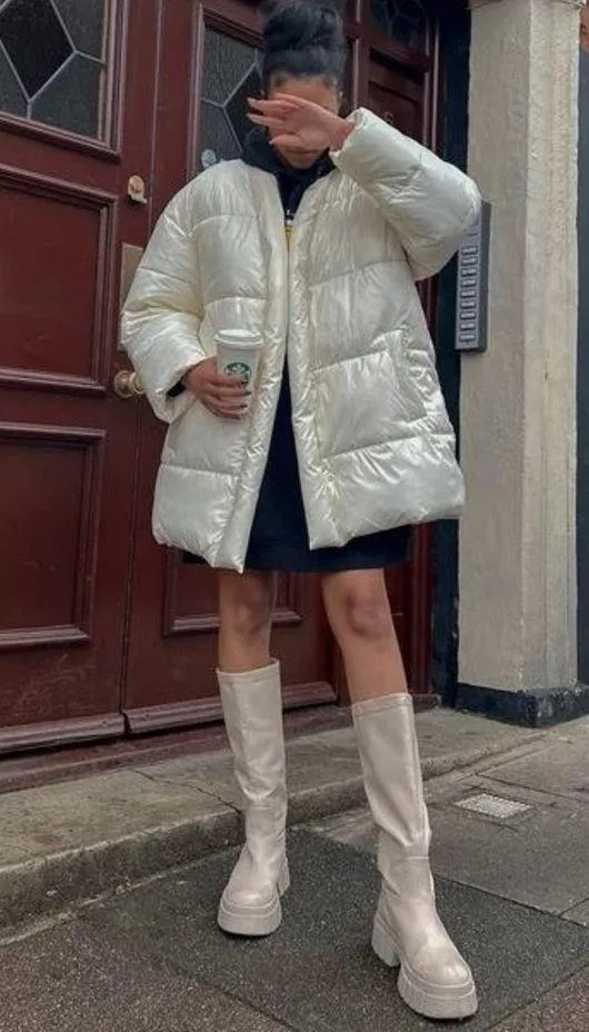 ZARA Water Repellent Puffer Padded Jacket Coat w/ Hidden Button Shinny White New - Image 5