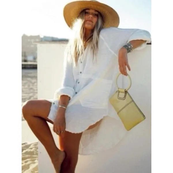 Free People Summer Daydream Buttondown Top in Ivory Size Small Gauze Oversized - Image 6