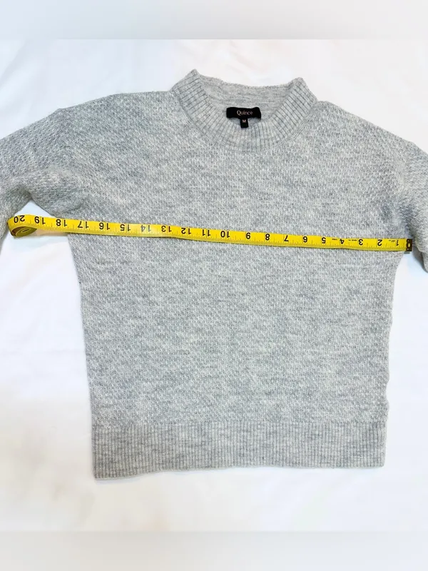 Quince Baby Alpaca Wool Diamond Stitch Crew Sweater – Light Grey – M - Image 7