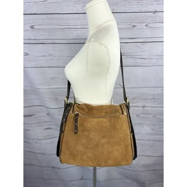 MAXX New York Signature Brown Suede Shoulder Bag Medium Large - Image 7