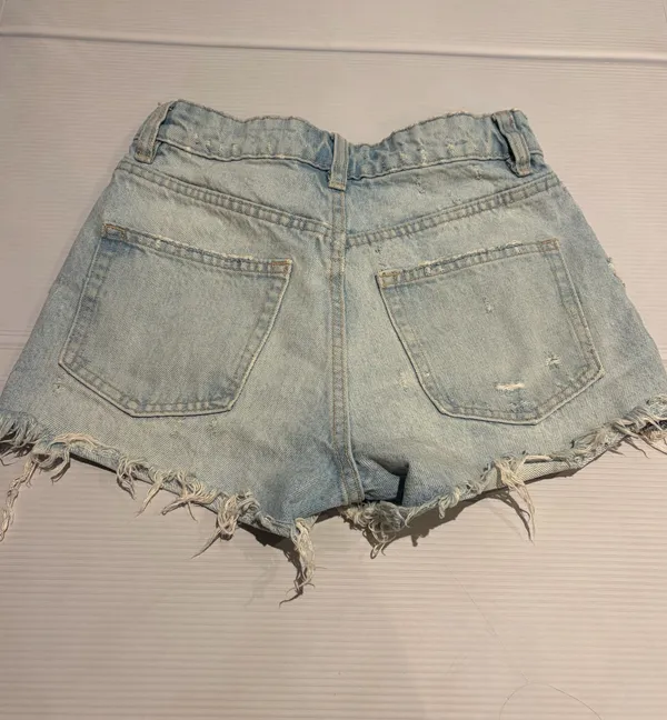 ZARA Blue Denim Shorts Light Wash Distressed - Image 3