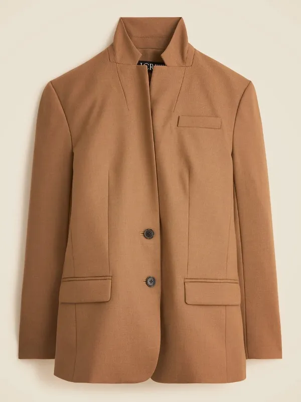 NWT J.Crew Standing Collar Blazer in Warm Camel Wool-blend Flannel Jacket 14 - Image 4