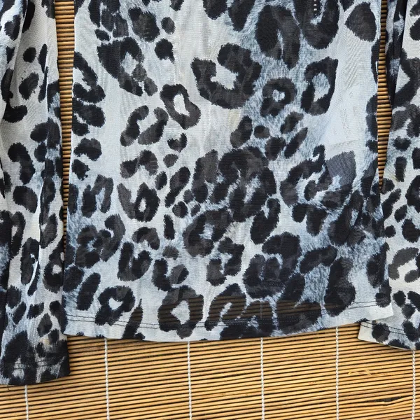 Reformation Leopard Black White Long Sleeve Mesh Top XS - Image 4