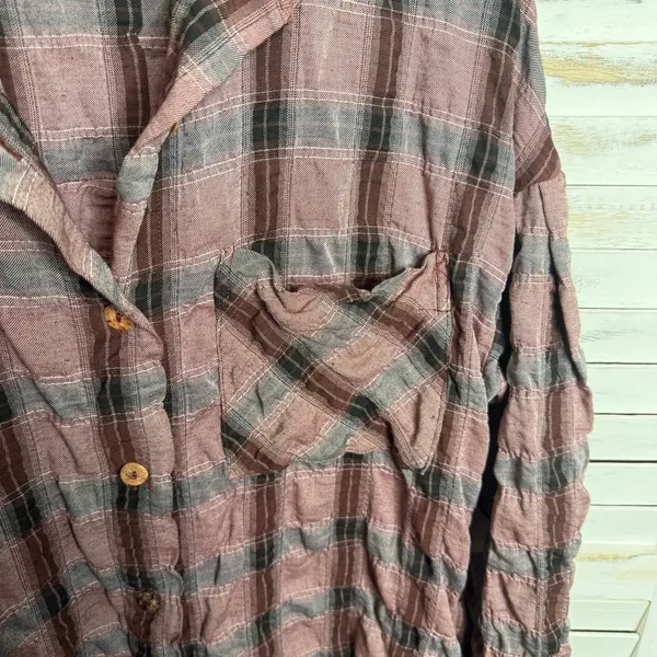 CUTLOOSE Women's XL Plaid Long Sleeve Shirtdress Maroon Burgundy Y2K Grunge - Image 7