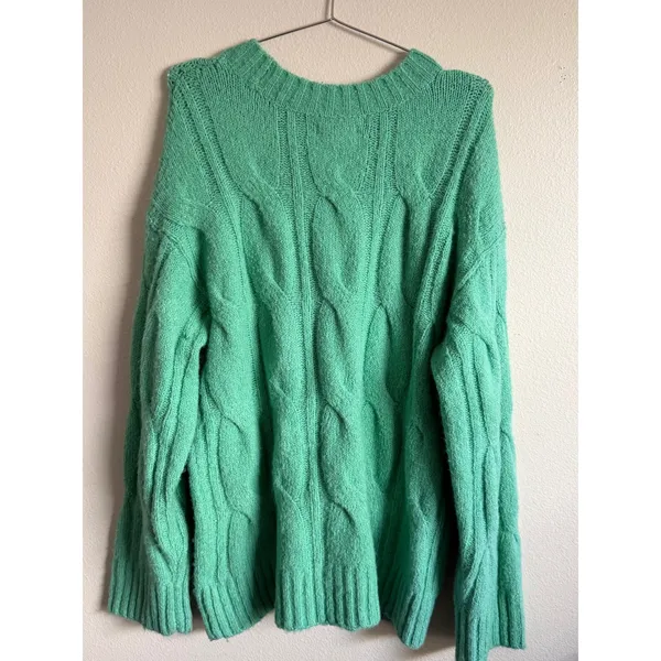 American Eagle‎ Outfitters Cable Knit Sweater Green Oversized Relaxed Fit Size M - Image 2