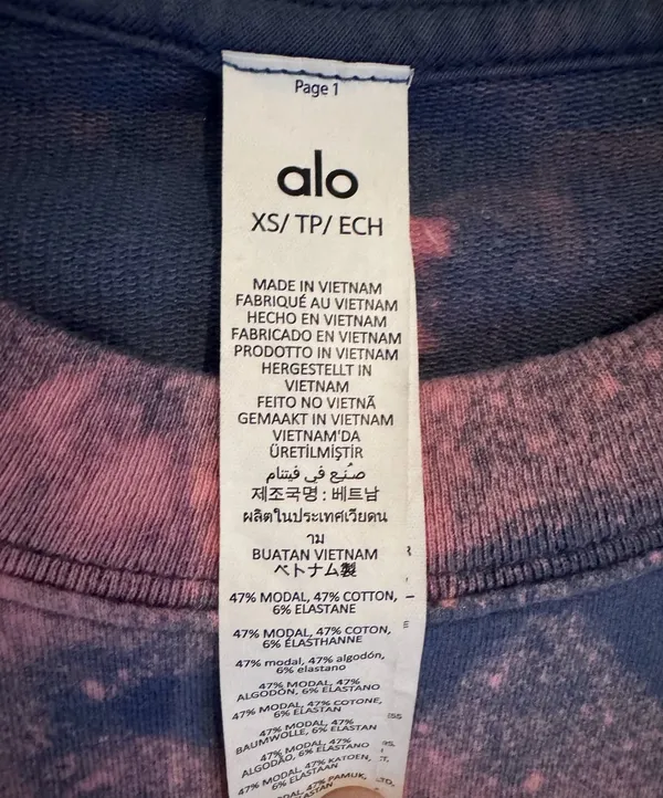 Alo Yoga Cropped Sweatshirt Size XS with CUSTOM Bleach Tie Dye Pullover - Image 5