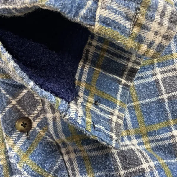 Grit Iron Workwear M Button Up Sherpa Lined Flannel Hooded Jacket Blue - Image 4