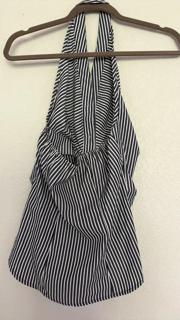 Commense Halter Striped Button Up Tank Blue Size XS - Image 2