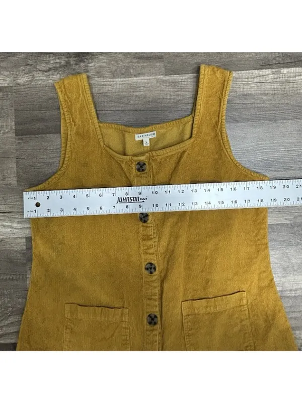 Earthbound Trading Company Corduroy Jumpsuit Large Mustard Cotton Boho Flawed - Image 5