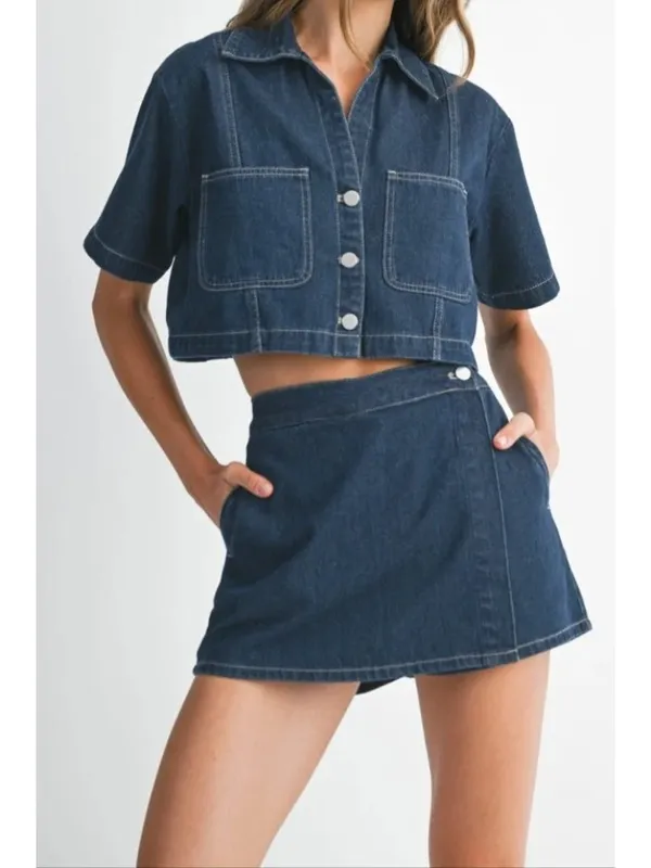ZARA Dark Wash Denim Skort Set Size S/M NEW NWT - Image 3